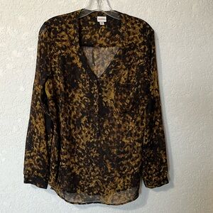 Merona Women’s Semi Sheer Tortoise Shell Print V Neck Cottagecore Top Size L